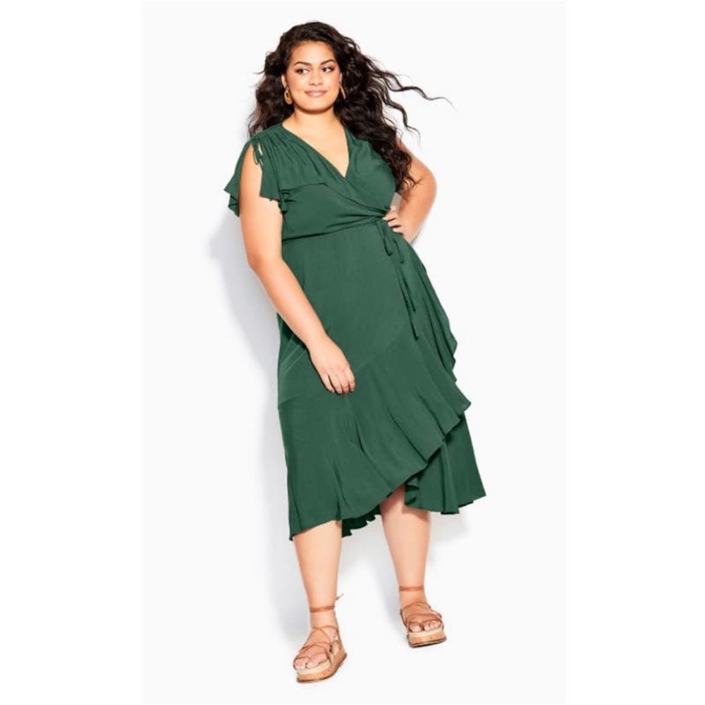 City Chic Green Ruffle Wrap Maxi Dress